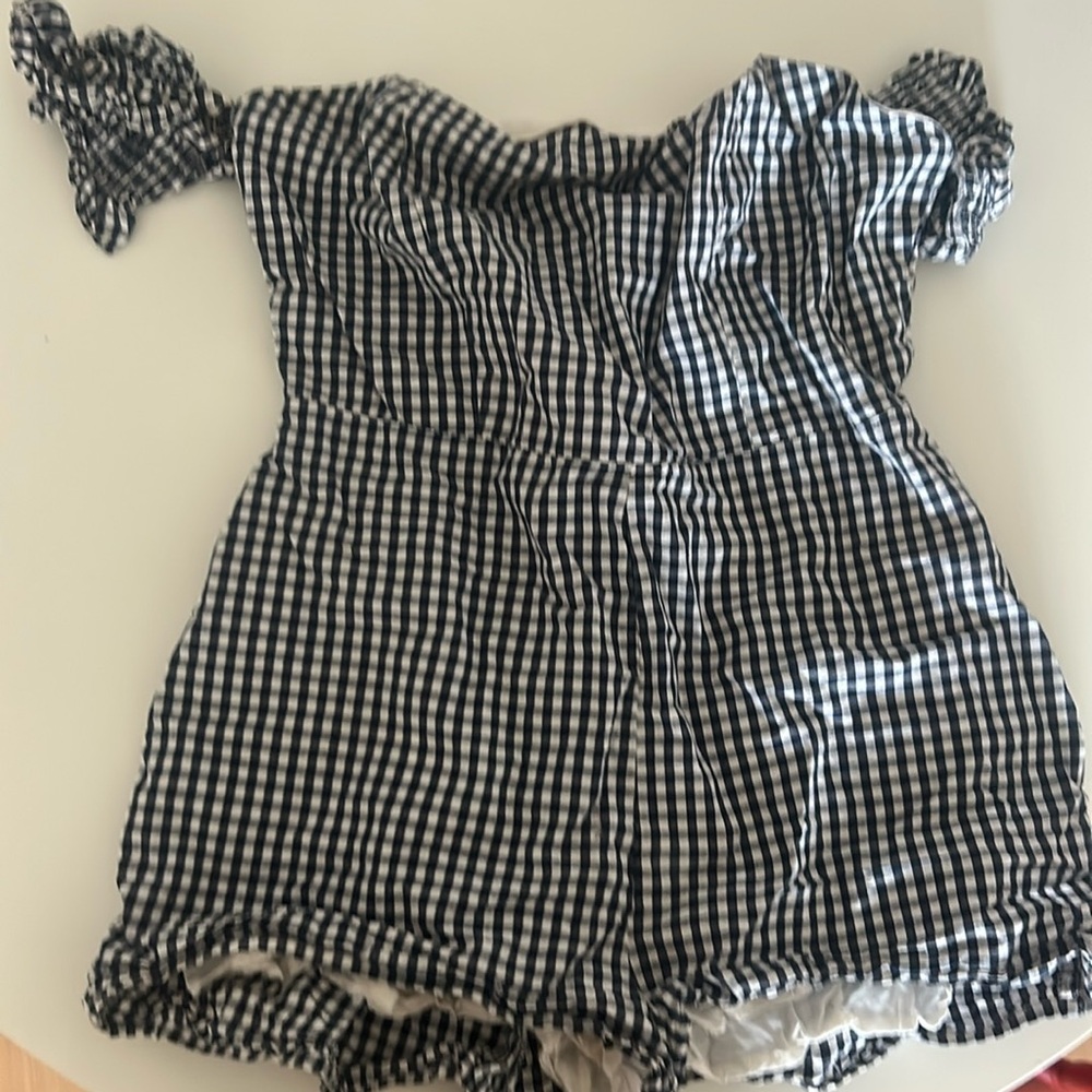 UO Kimchi Off-The-Shoulder Smocked Gingham Romper